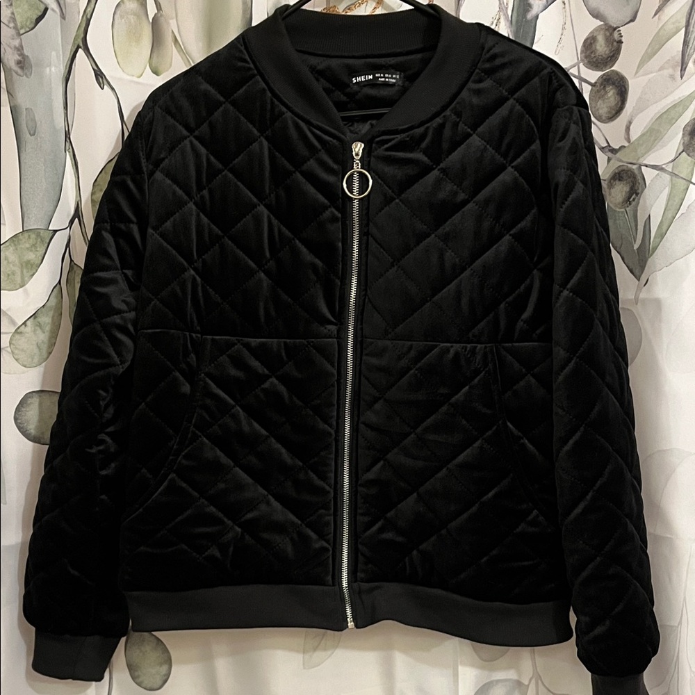 SHEIN Black Quilted bomber Jacket
